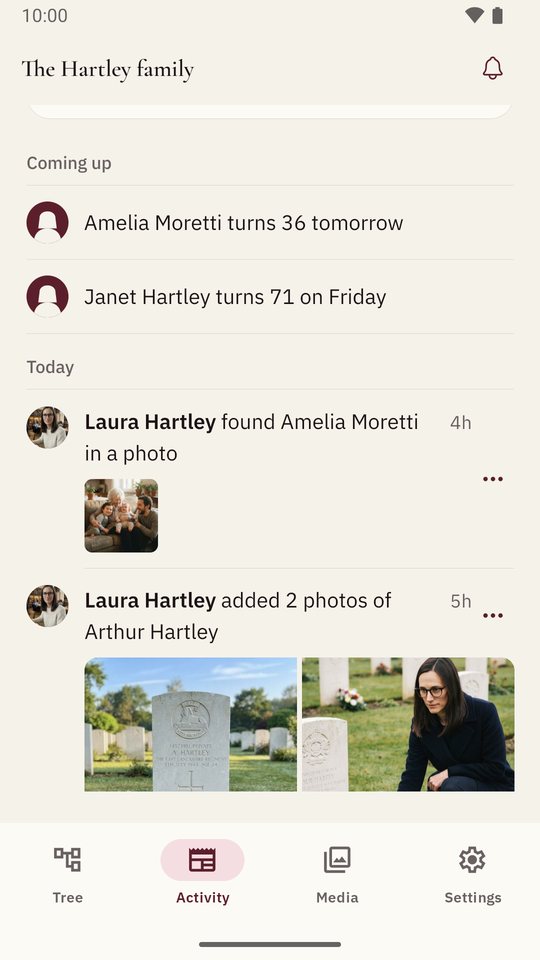 A family's Activity in Shijro: birthdays coming up, and the photos relatives added today